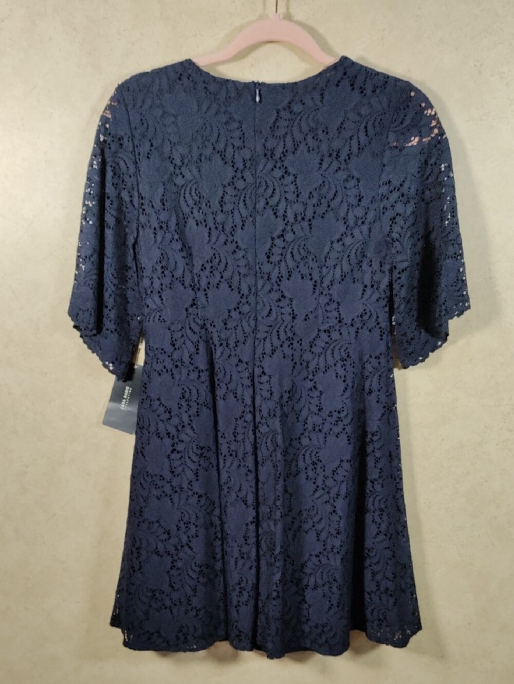 H143 Zara Basic Navy Lace Mini Dress S NWT - Picture 5 of 11